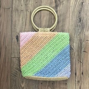 Chic Pink and Orange Tote with Textured Weave